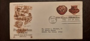 US Scott # 1706-1707; 13c Pueblo Art FDC from 1977; used; entire; Xf condition