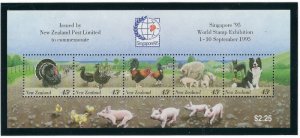 New Zealand 1302b MNH 1995 Farm Life with Singapore '95 overprint (ad2343)
