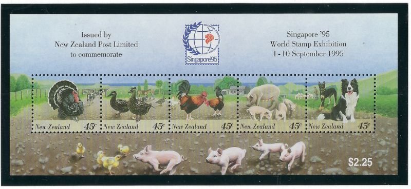 New Zealand 1302b MNH 1995 Farm Life with Singapore '95 overprint (ad2343)