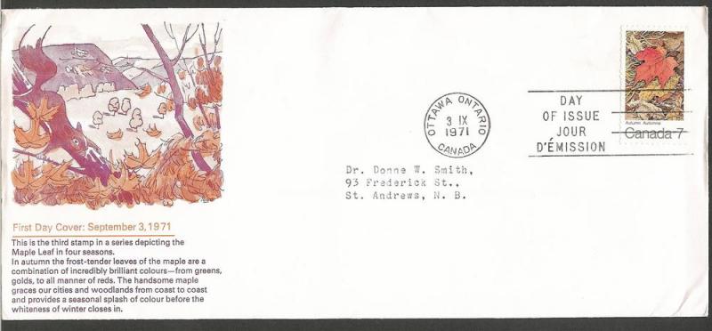 Canada 537 FDC. 1971,Maple Leaves - Autumn