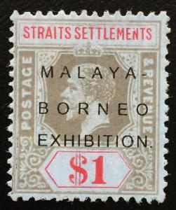 Malaya-Borneo Exhibition opt Straits Settlements KGV $1 MCCA MH SG#247 CV£650