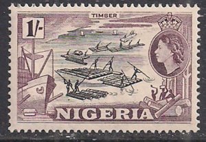 Nigeria 1953 - 58 QE2 1/-d Pictorial Timber MM  SG 76 ( C1138 )