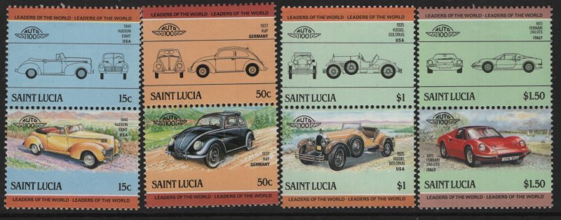 ST. LUCIA, 739-742, 4 pairs, HINGED,1983 Automobile type