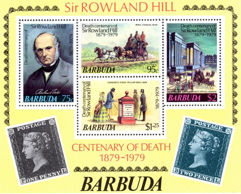 Barbuda 1979 Sc#384a Rowland Hill/Coach/Horses SS (1) MNH VF