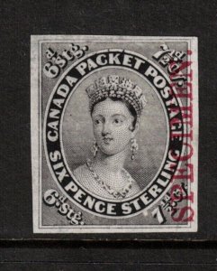 Canada #9TCi Very Fine Plate Proof In Black With Vertical Specimen In Carmine