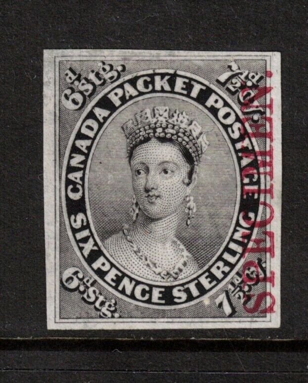 Canada #9TCi Very Fine Plate Proof In Black With Vertical Specimen In Carmine