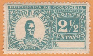 COLOMBIA - ANTIOQUIA 1899 SCOTT # F3. UNUSED. # 1