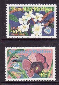 Maldive Is.-Sc#1061-2-id9-unused NH set-Flowers-Orchids-1984-