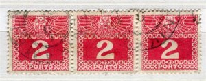AUSTRIA; 1908 early Postage Due issue fine used STRIP of 2h. value