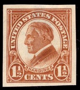 US Stamp #576 Imperf 1.5c Harding MINT Hinged SCV 1.25
