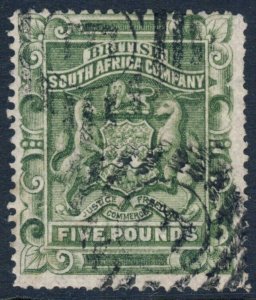 RHODESIA 1890 SC-18/SG-12 SCARCE 5 Pounds, Postally-used $500.00  *Bay Stamps*