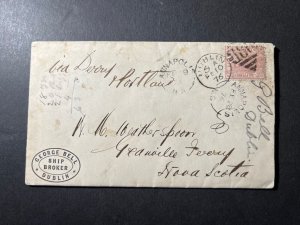 1876 Ireland UK Cover Dublin to Nova Scotia Canada via Derby and Portland