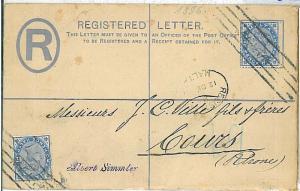 20754 - MALTA - POSTAL HISTORY - REGISTERED STATIONERY Cover to FRANCE 1896