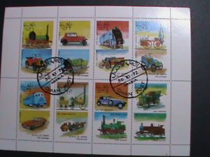 OMAN-1972- WORLD FAMOUS  TRAINS &  CLASSIC CARS CTO SHEET- VERY FINE