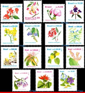 2259-2273 BRAZIL 1989 1990 1991 1992 1993 - FLOWERS, FLORA, SV$9.30, ALL MNH