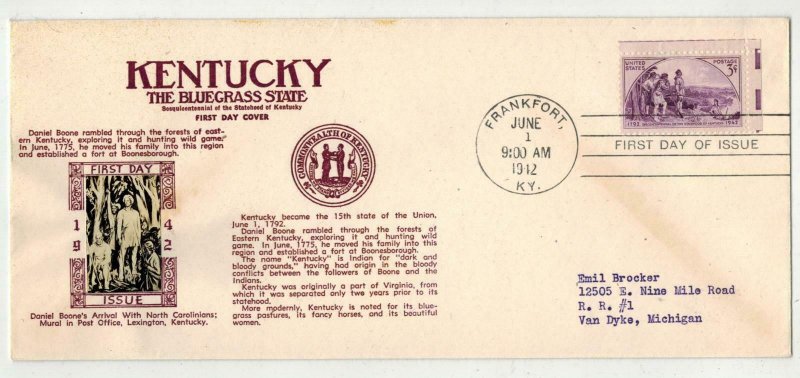 1942 Crosby Double Cachet 904 KENTUCKY + Daniel Boone - Indian Text #10 ...