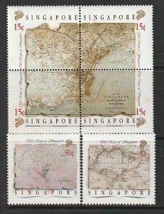 1989 Singapore -Sc 545-7 - 2 singles/block of 4 - MNH VF - Maps of Singapore