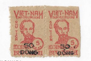 North Vietnam Sc #50  50d on 5d  pair unused FVF