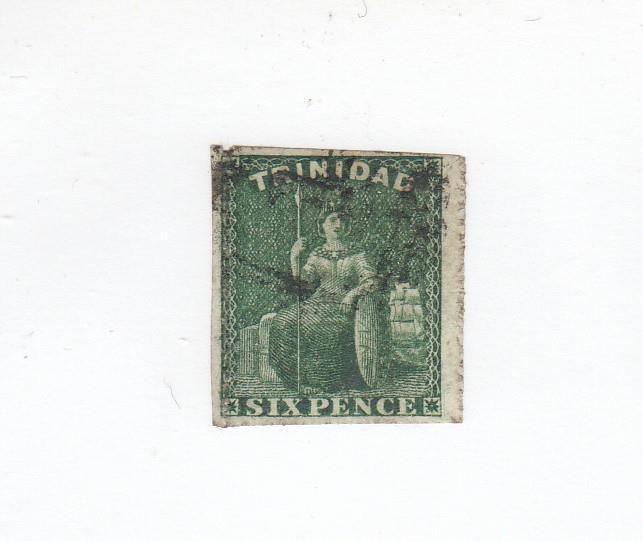 TRINIDAD # 16 6p IMPERF VERY LIGHT USED BRITANNIA CAT VALUE $525