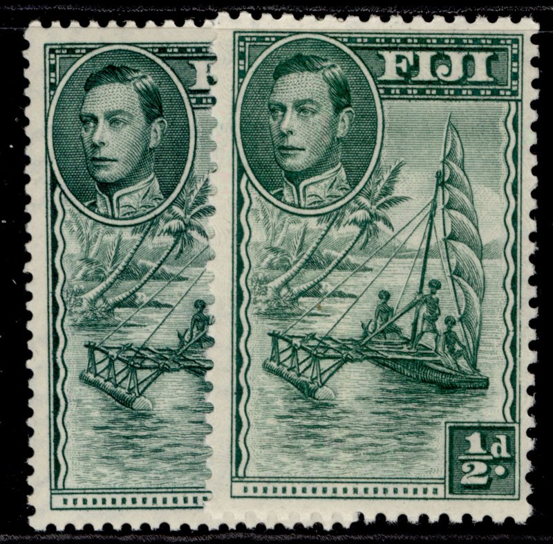 FIJI GVI SG249 + 249b, ½d PERF VARIETIES, M MINT.