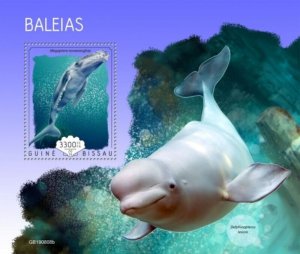 Guinea-Bissau - 2019 Whales on Stamps - Stamp Souvenir Sheet - GB190808b