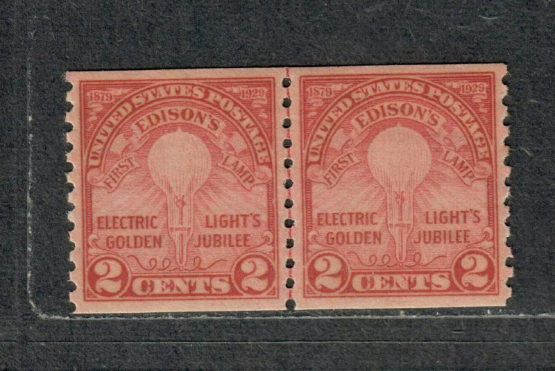 US Sc#656 M/NH/EF, Edison Line Pair Well Centered!, Cv. $110