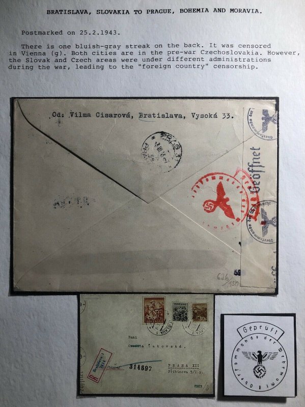 1943 Bratislava Slovakia Censored Chemical Test Cover to Prague Bohemia Moravia