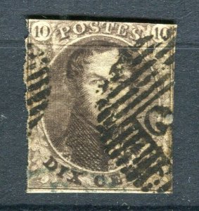 BELGIUM; 1850s classic Leopold Imperf issue used Shade of 10c. value