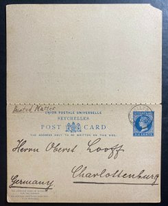 1901 Seychelles Stationery Reply Postcard Cover To Charlottenburg Germany