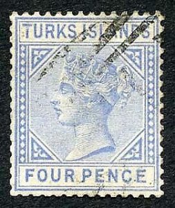 Turks and Caicos SG50 4d ultramarine wmk CC Cat 65 pounds