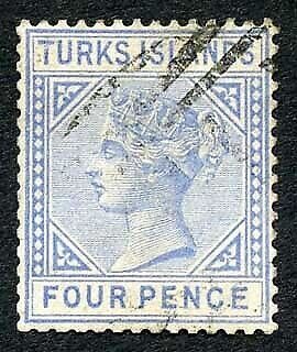 Turks and Caicos SG50 4d ultramarine wmk CC Cat 65 pounds