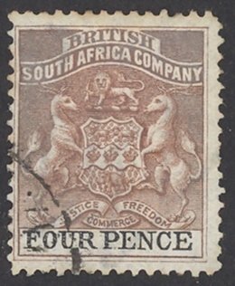 Rhodesia Sc# 5 Used (a) 1891 4p Coat of Arms