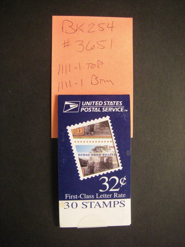 BK254, Scott 3090, 32c Rural Free Delivery, Makeshift MDI booklet, MNH Beauty