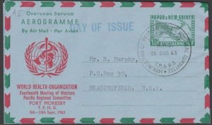PAPUA NEW GUINEA 1963 World Health opt on 10d aerogramme - special pmk......K879