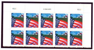 US  3449  Flag Over Farm Non Dem 34c - Top Plate Block of 10 - MNH -  P2222