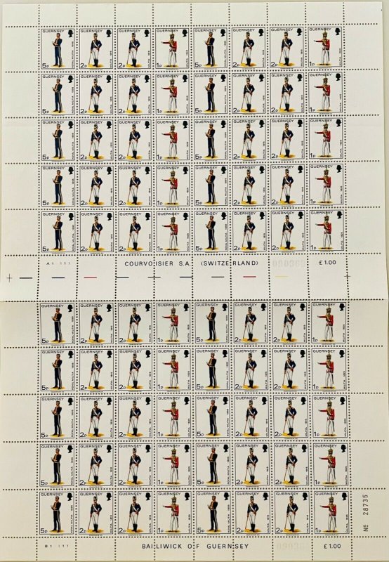 GUERNSEY 1974 MILITARY UNIFORMS SHEET OF 80 STAMPS & 3 BOOKLETS MNH