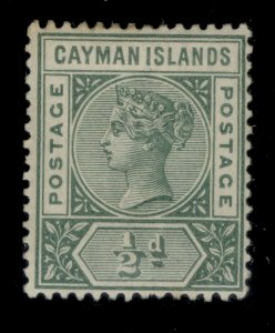 CAYMAN ISLANDS QV SG1, ½d deep green, UNUSED. Cat £21.