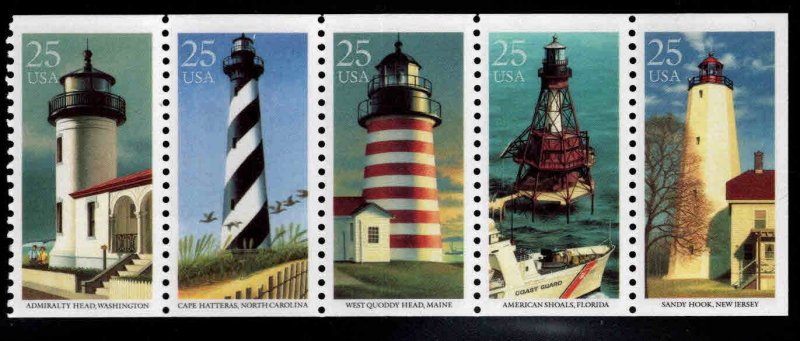 USA Scott 2470-2474a MNH** Lighthouse strip from booklet slight gum disurbance