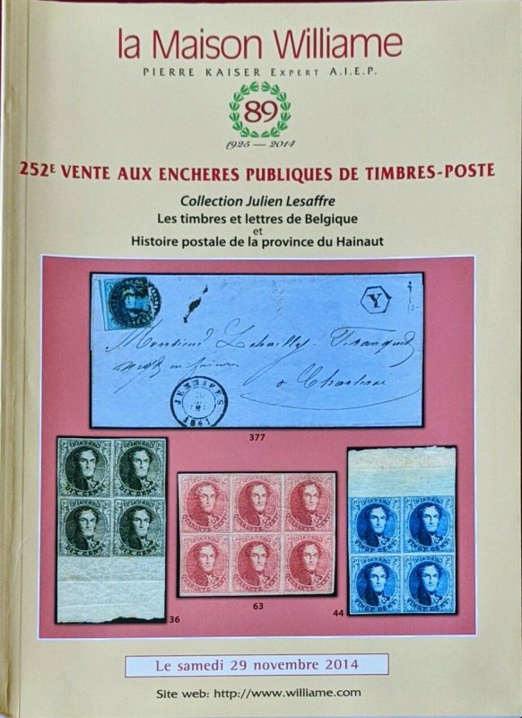 Auction Catalogue Belgique Histoire Postale HAINAUT Belgium Julien Lesaffre