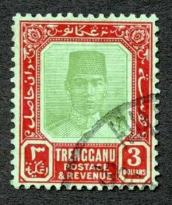 Trengganu SG43 3 dollars green and lake/green Cat 225 Pounds