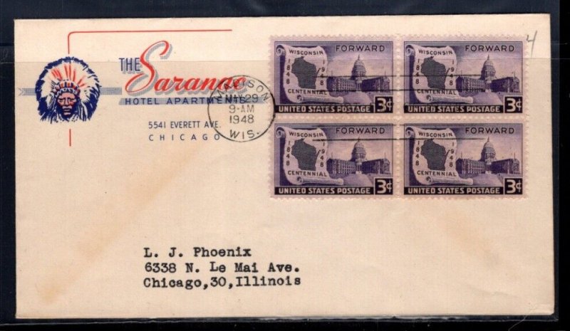 KAPPYSstamps POSTAL HISTORY FDC SC #957 THE SURANAC HOTEL CHICAGO ILL