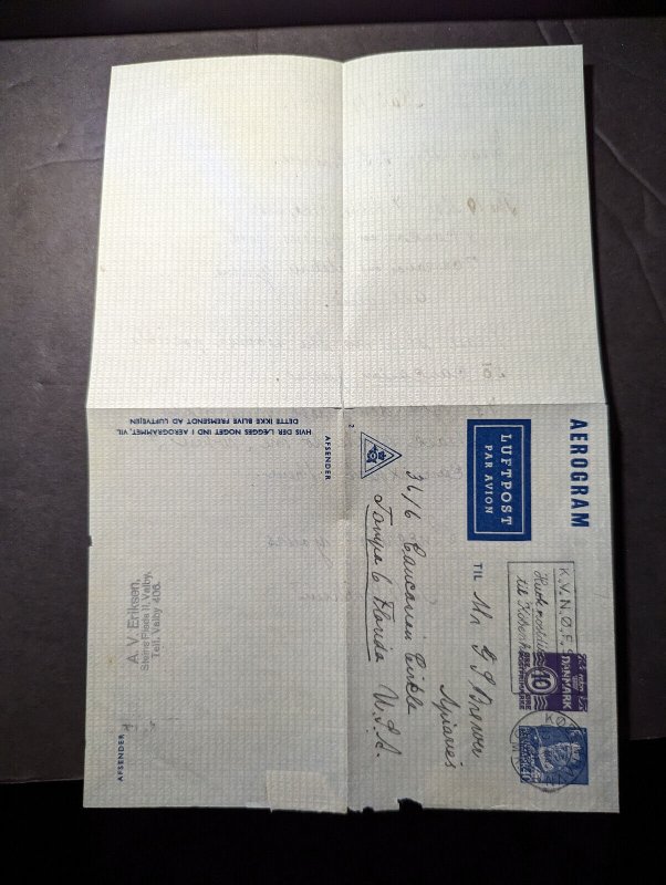 1931 Denmark Airmail Aerogram Cover Copenhagen to Tampa FL USA