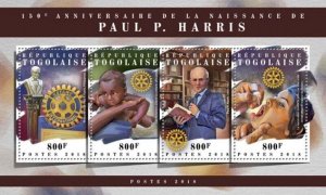 Togo - 2018 Paul P. Harris Anniversary - 4 Stamp Sheet - TG18111a