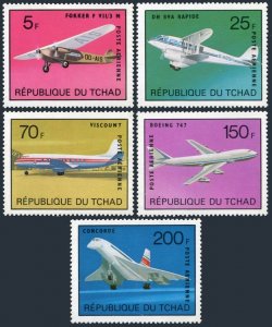 Chad C154F-C154K,MNH.Michel 679-683. Airplanes 1973.Fokker,Rapide,Concorde,