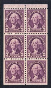 1932 Washington regular issue 3c purple booklet pane Sc 720b MNH nice OG