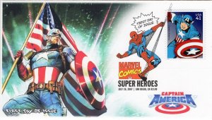 AO-4159e-1, 2007, Marvel Comics Super Heroes, FDC, Add-on Cachet, DCP, Captain A