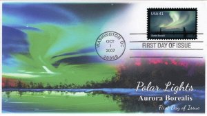 AO-4203-3, 2007, Polar Lights, Add-on Cachet, FDC, Standard Postmark, Aurora Bor