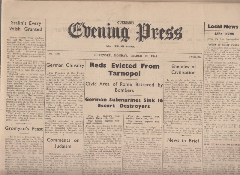 Guernsey Newspaper March 13, 1944 (Original) - Evening Press