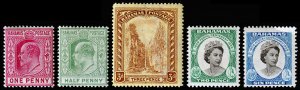 Bahamas Scott 37, 44, 58, 175-176 (1902-59) Mint H F-VF, CV $16.80 M