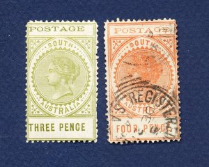 26 - SOUTH AUSTRALIA - Scott 121 unused hinged & 122 used - watermark 73